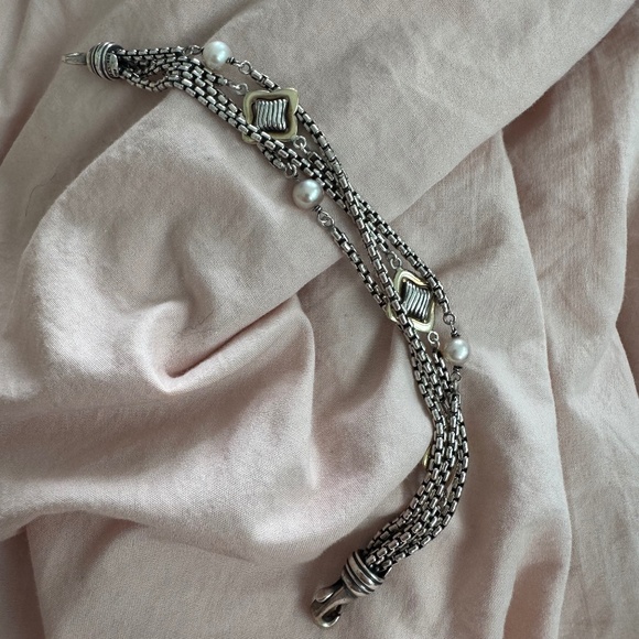 David Yurman Two Tone Pearl Quatrefoil Mutistrand Bracelet - Picture 1 of 14